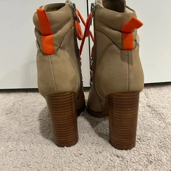 Steve Madden Tan Karey Leather Pointed Toe Lace-up Boots Size 8 - Picture 3 of 10